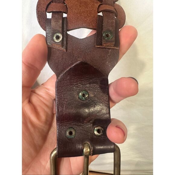 Vintage Motif 56 Wide Woven Brown Leather Belt Brass Buckle size small - Picture 4 of 7